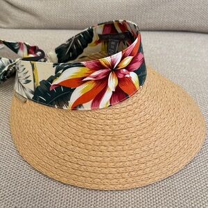 Vince Camuto Tropical Straw Visor Hat Adjustable Tie Back Resort Summer Sun NEW
